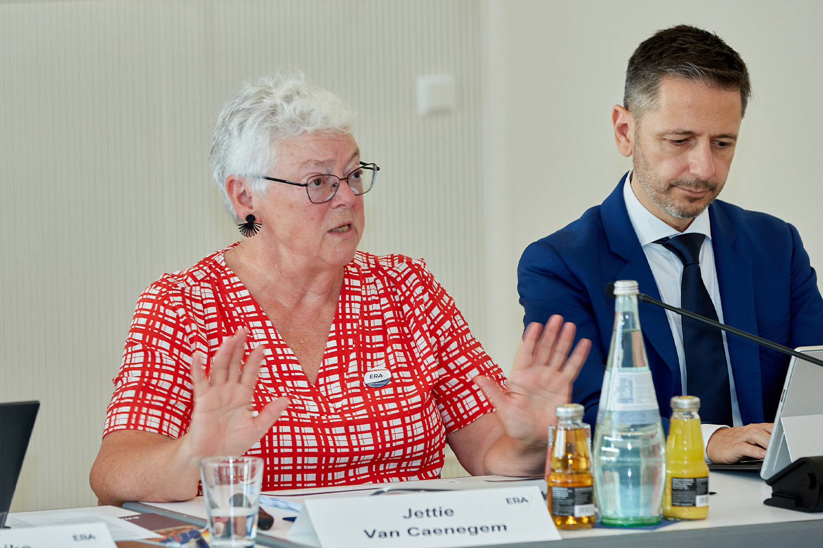 Jettie Van Caenegem, member of the Friends of ERA Executive Committee, speaking during a meeting with other members, highlighting collaboration and exchange within the network.